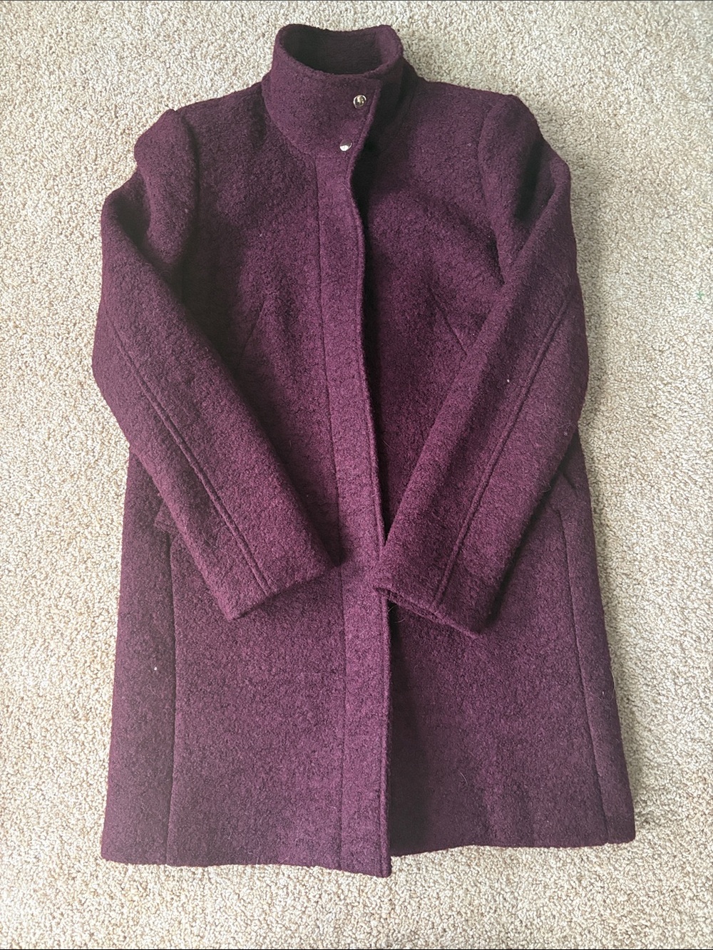 LOFT Deep Plum/burgundy Stand Collar Wool-Blend Pea Coat
